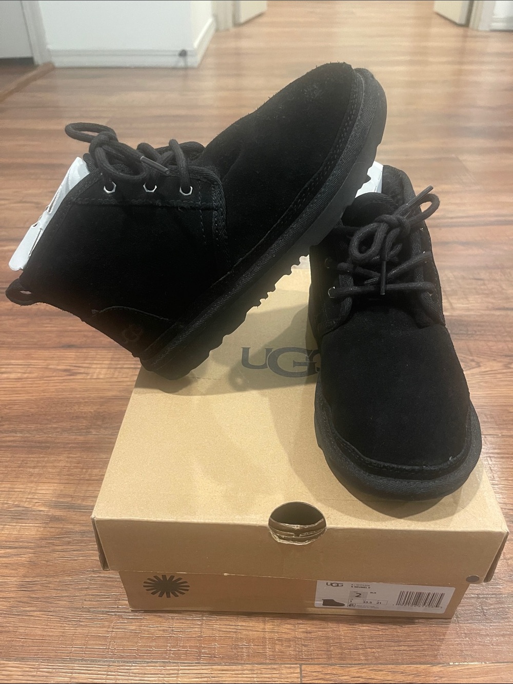 UGG Kids Black Suede Lace-Up Ankle Boots